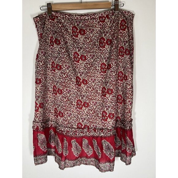 Vintage Y2K BCBG MaxAzria red paisley floral hi-low ruffle skirt L boho batik - Picture 3 of 8